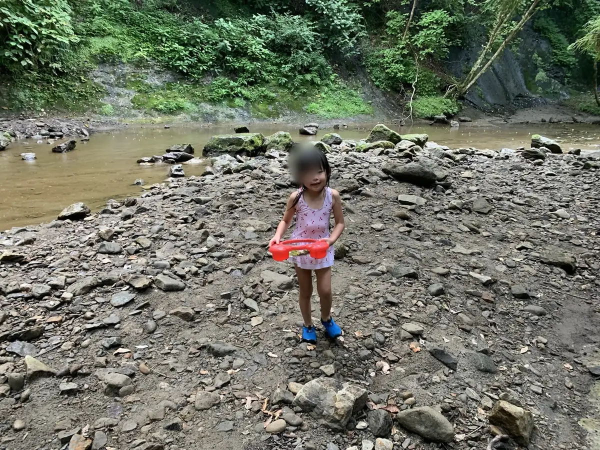 9月中旬の清和県民の森で川遊びをする子ども