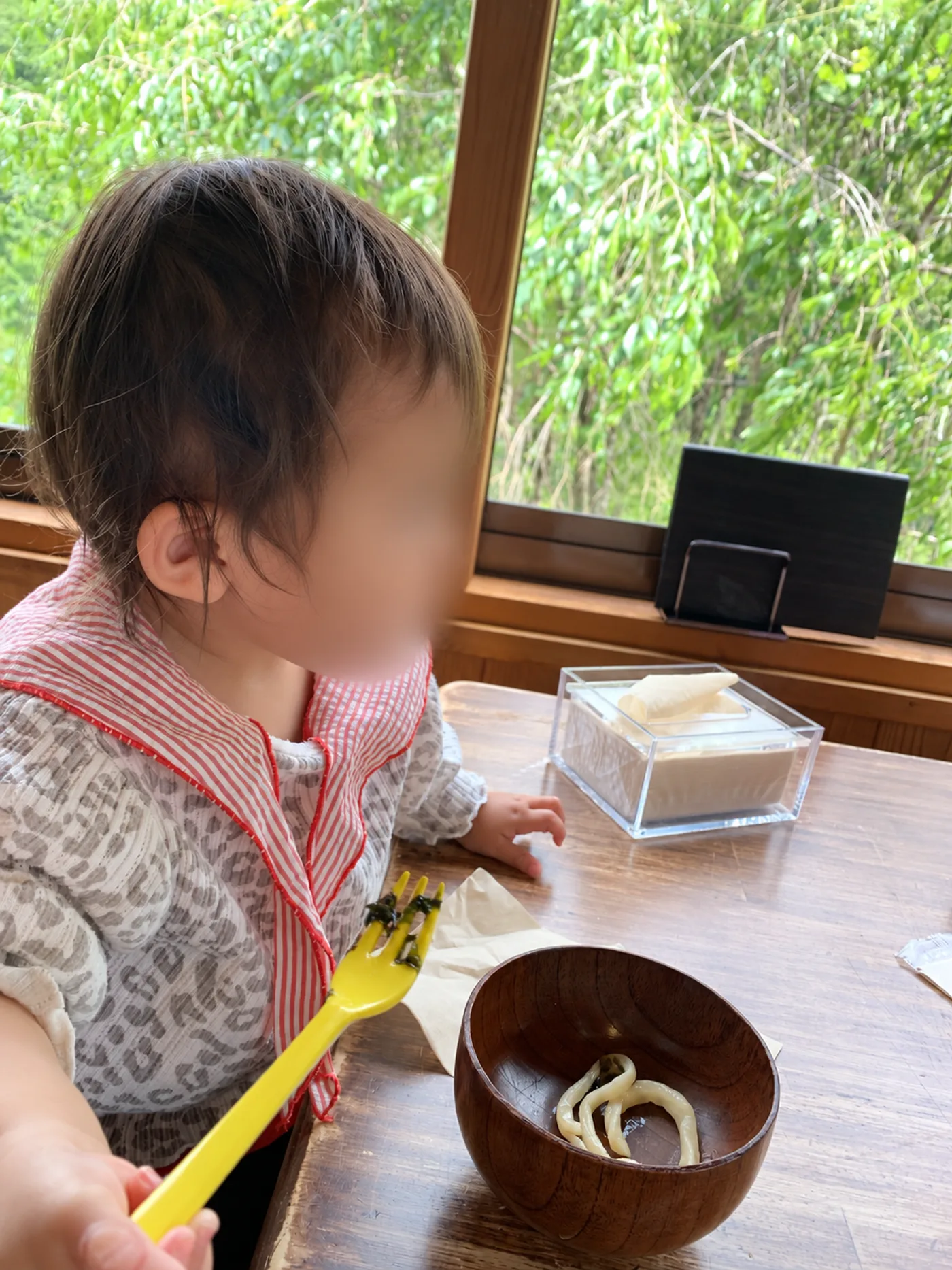 家庭Dining NAGOMI－和美－の窓際で吉田のうどんを食べる次女